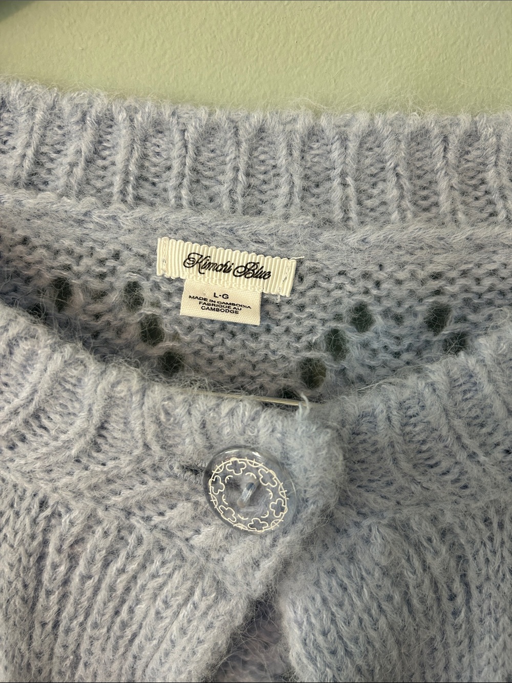 Kimchi Blue Powder Blue Pointelle Tie-Back Cropped Cardigan - size large - Picture 4 of 8